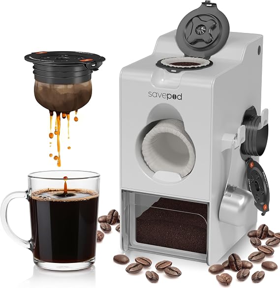 SavePod Coffee Pod Maker with Reusable Coffee Pods, Compatible with Keurig and K-Cup Coffee Machines, Smart, Easy to Use & Convenient (White)