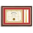 11x17.5 Walnut Finish Solid Wood Diploma Frame Holds 8.5x11 Certificate with Tassel Holder, Red with Gold Mat, Graduation Gift for Him or Her
