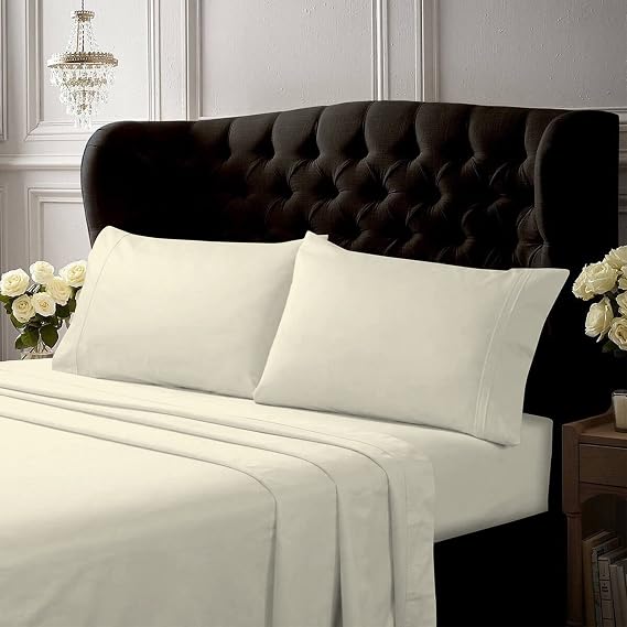 Tribeca Living Egyptian Cotton Percale 300 Thread Count Deep Pocket Sheet Set, King, Ivory