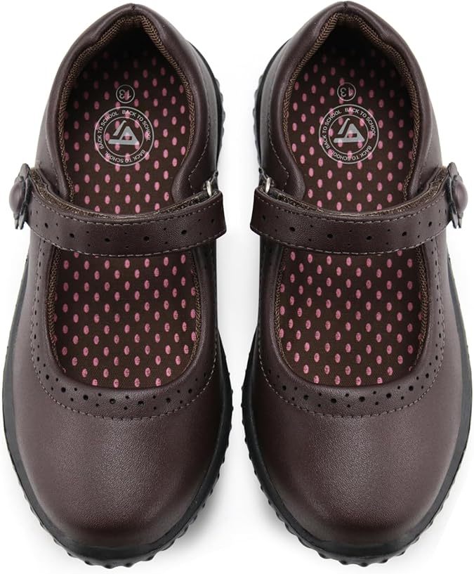 JABASIC Girl's Mary Jane School Uniform Shoes | Lightweight, Non-marking Sole, Hook & Loop Strap, Soft Insole, All Day Comfort, Daily School Wear, Roomy Toe, Little/Big Girl