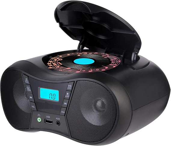 CD Player Portable, Boombox Portable CD Players for Home, Radio CD Player Stereo with AUX/USB/FM/Bluetooth, AC/Battery, Sleep Timer, Boom Box with Bluetooth Gift for Kids,Seniors,Home