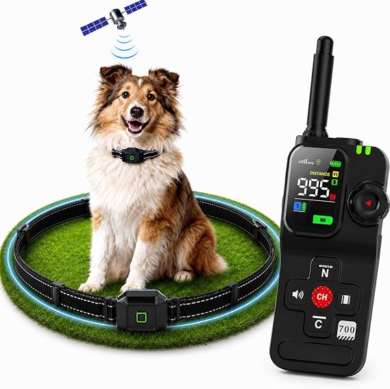 KITPLUS GPS Wireless Dog Fence, 2-in-1 Remote Training Collar 25-999 Yards Adjustable Radius, Upgraded Satellite Pet Containment System, Gentle Vibration for Dogs15-120 lbs, Waterproof & Rechargeable