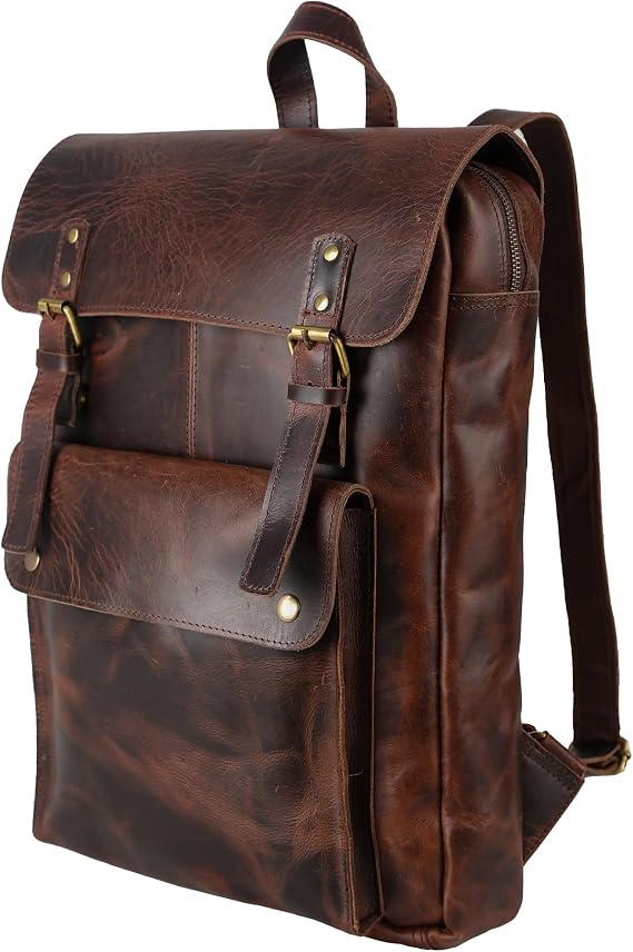 Handcrafted Vintage Genuine Buffalo Leather Backpacks for Women and Men Fashionable, Trendy Laptop Bag (19 Inches)