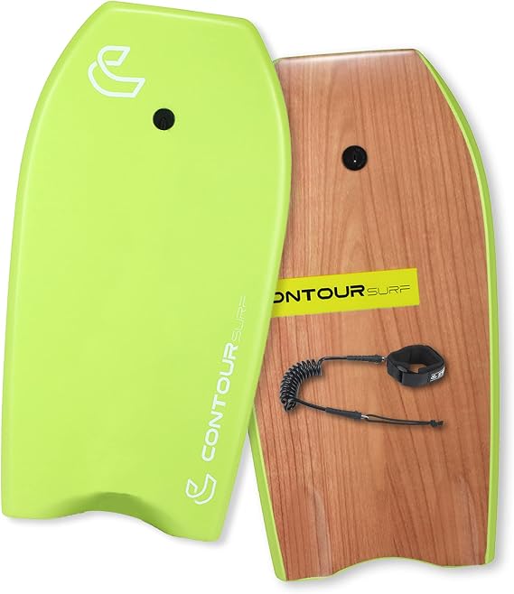 Body Boards for Beach 37 inch Lightweight Durable Body Board with EPS Core Dual Channel Double Swivel Coiled Wrist Leash Ideal Bodyboards for Kids Teens & Adults