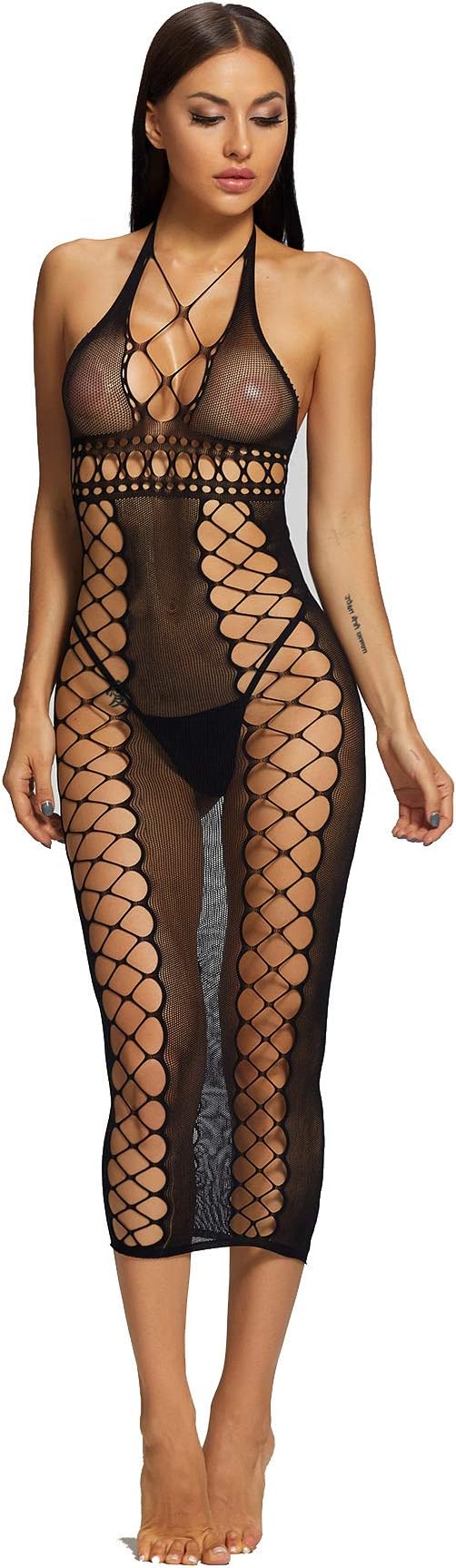 Women Sexy Fishnet Lingerie See Through Sleepwear Babydoll Chemise Mini Dress