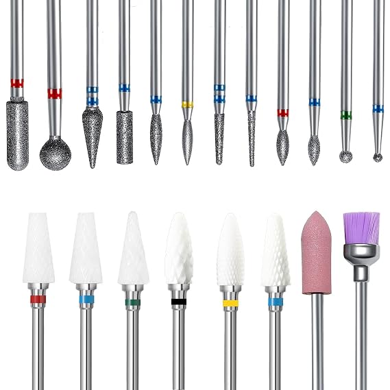 20 pcs Nail Drill Bits Sets,3/32 Inch Nail Bits for Nail Tech,Ceramic Diamond Rainbow Nail Drill for Milling Cutter ,Acrylic Gel Nails Home Salon