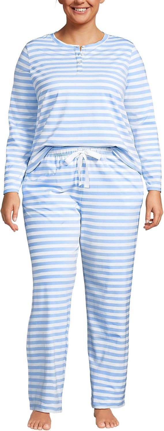 Lands' End Women's Knit 2 Piece Pajama Set - Long Sleeve Top and Pants