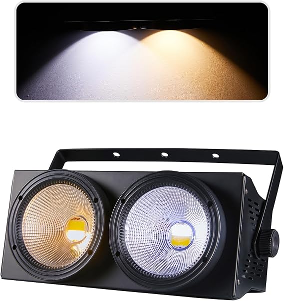 2x100W COB Par Lights for Stage 2-Eyes LED Blinder Fresnel Flash Strobe Wash DJ Lights DMX Sound Activated Audience Lighting for Church Party Wedding Cool&Warm White 2in1