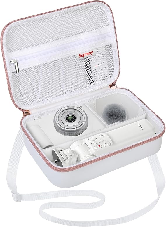 Hard Travel Case for Sony ZV-1F / ZV-1 / ZV-1 II Digital Camera, Protective Cases Bag Fits Vlogger Accessory Kit Tripod, Microphone, LED Video Light, Extra Zipper Pocket fit Battery Pack, White