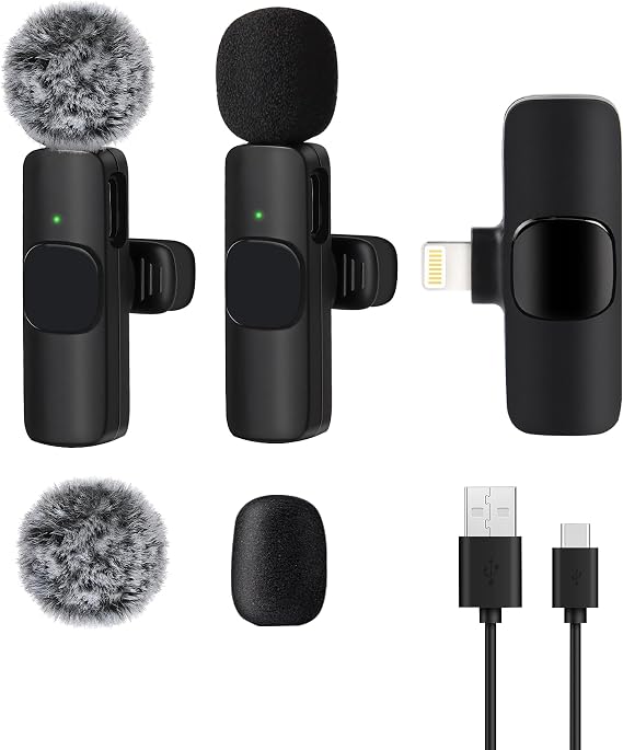 2024 Professional Wireless Lavalier Microphone for iPhone iPad, Wireless Microphone- 2 Pack Noise Canceling Crystal Clear Recording with USB-C, Live Streaming, YouTube, TikTok