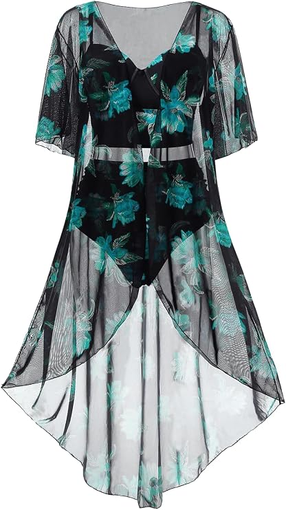 ROSE GAL Rosegal Plus Size Women 3 Piece Tankini Swimsuit Floral Print Underwire Push Up High Waisted Ruched Bathing Suit