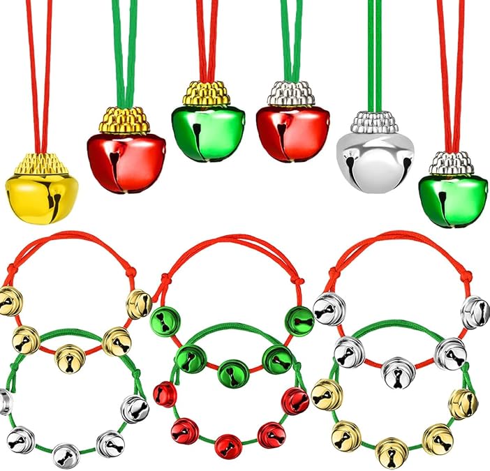 10/12PCS Christmas Bell Necklaces & Bracelet Set - Jingle Bells Christmas Bell Jewelry