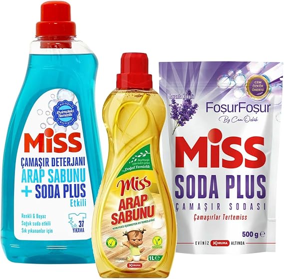 Miss Sıvı Çamaşır Deterjanı - Soda Plus - Arap Sabunu 3 lü Temizlik Seti