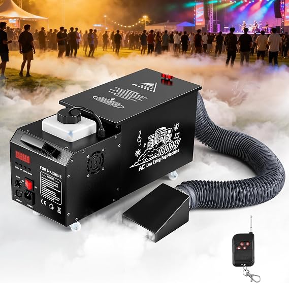 Low Lying Fog Machine Water Based, 1800W Ground Fog Machine with Wireless Remote, DMX 512 & Manual Control | Replaces Bulky Dry Ice Machines | Compact Size for Halloween, Wedding, DJ Stage, etc.