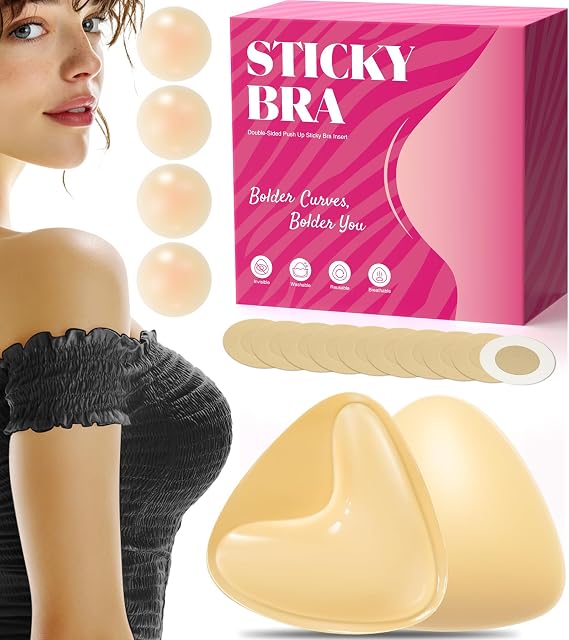 Sticky Bra Inserts, Push Up Sticky Bra Pads with Nipple Covers