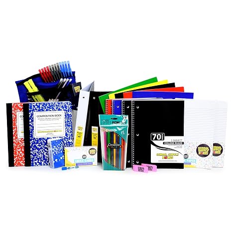 Secondary School Essentials Bundle | 1 Box - 51 Pieces per Box | School Supply Boxes - Back to School Essentials Includes Folders, Notebooks, 1" Binder, Mechanical Pencils, Index Cards, Highlighters, Pens