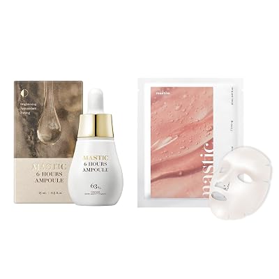 MASTINA Mastic Ampoule Serum Spoid Type Dropper Type, 0.5fl oz and MASTINA White Mastic Face Mask Collagen Volume, 4 pc
