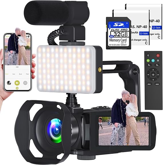 VETEK Video Camera 8k Camcorder 48MP UHD WiFi Vlogging Camera for YouTube | 18X Digital Zoom,IR Night Vision 3.0 LCD Screen Digital Camera with Microphone, 32G SD Card, Remote Control and 2 Batteries