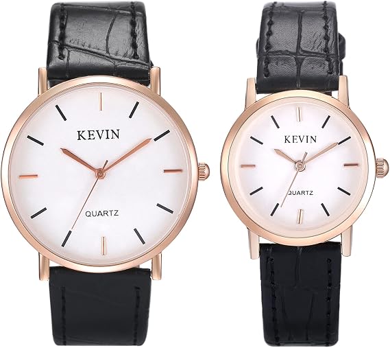 JewelryWe Pair of Watches Analogue Quartz Partner Friendship Watch Classic Simple Leather Strap Couple Watch for Men Women Black/Brown