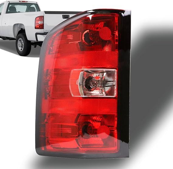 Left Tail Light for 2007-2013 Chevy Silverado 1500 2500 3500 HD Taillight | GMC Sierra 2500 3500, Driver Side, Rear Brake Lamp, w/ Bulb and Harness, Halogen Type