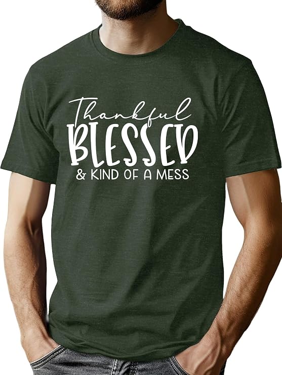 Thanksgiving Shirts for Men: Thankful Grateful Blessed T Shirt Fall Pumpkin Graphic Tees Tops