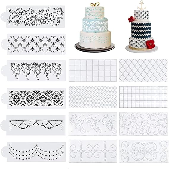 BINBE 14 Pcs Cake Decorating Stencils for Floral Wedding & Special Cakes - DIY Baking Decor Mold