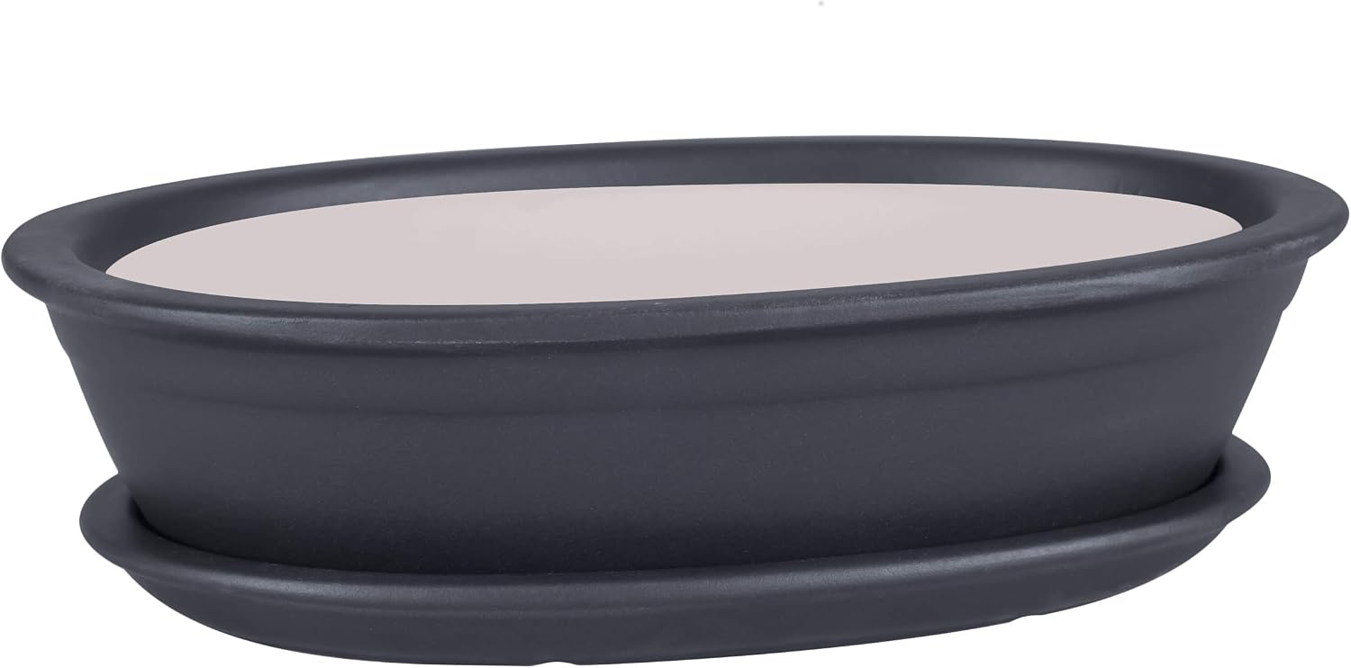 Bonsai Bowl Mini Tree Garden Ceramic Clay Flower Pot Saucer Black 6 Sizes (40)