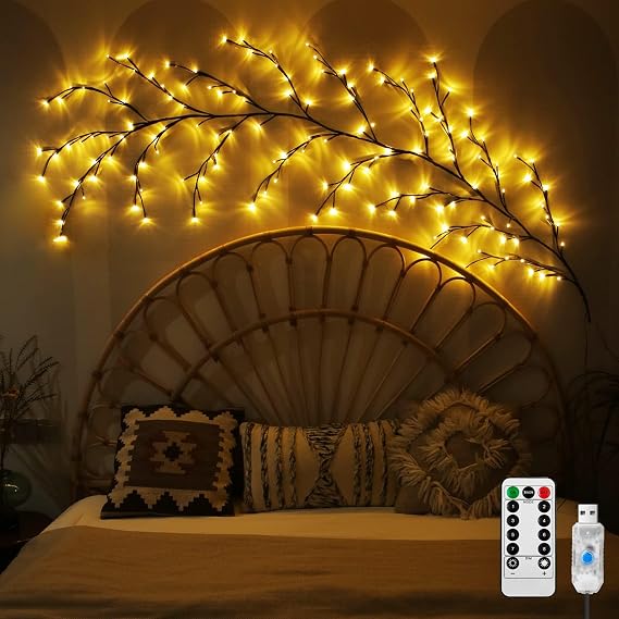 Willow Vine Fairy Lights 8 Modes USB Willow Vine Tree Lights with Remote Control Timer 144 LED Bendable Artificial Tree Branches Lights Indoor Wall Decoration Aesthetic Room Bedroom Decoration