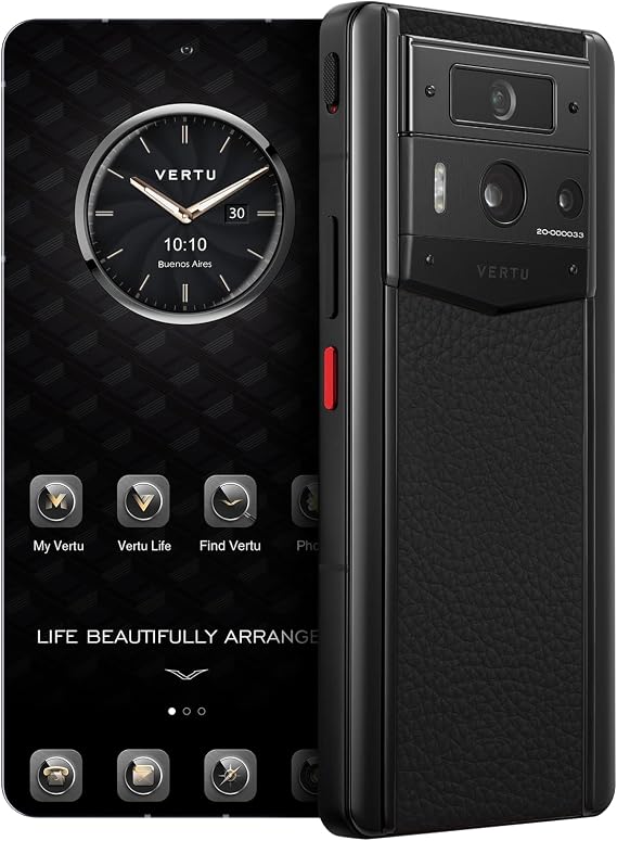 METAVERTU 2 Calfskin 5G AI Phone, Unlocked Android Web 3.0 Smartphone, 3 Systems, 50MP Camera, 120Hz 1.5K 12602800 AMOLED Display, Dual SIM, 65W Fast Charge (Black, 1 TB)