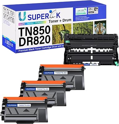 3 x Toner Cartridges,1 x Drum high Yield Compatible for Brother TN850 TN-850 and DR820 DR-820 to Work with HL-L6200DW MFC-L5900DW MFC-L5700DW MFC-L6800DW HL-L5100DN Printer