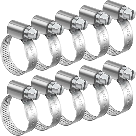 Bolatus 20-32mm Adjustable Hose Clips, 10 Pcs Stainless Steel Worm Drive Clamps for Securing Connections Home Gas Pipe Water Line and Fuel Line