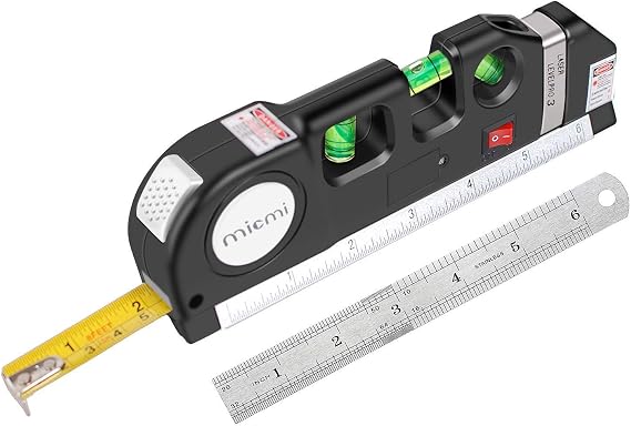 MICMI Laser level, Multipurpose Laser Tape Measure Line 8ft+ Tape Measure Ruler Adjusted Standard and Metric Rulers