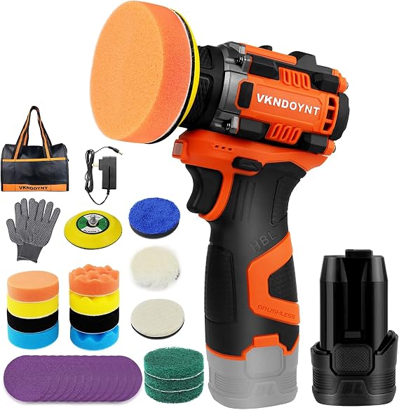Brushless Cordless Polisher, 3" Mini Buffer & Sander Machine Kit, 2 Variable Speed Small Sander (0-500/0-3000 RPM), 2600mAh Battery, 31 Accessories for Car Detailing/Buffing/Sanding/Waxing