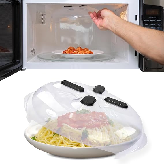 HOVER COVER Magnetic Microwave Splatter Cover for Food - 12-Inch - Black | BPA-Free Lid, Vented Plate Guard with Steam Vents, Anti-Splash Microwave Lid, Dishwasher Safe, Space-Saving Magnetic Storage