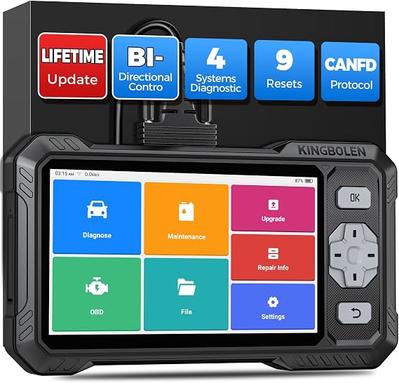 KINGBOLEN S608 OBD2 Scanner, OBD2 Code Reader, Bidirectional Diagnostic tool for Engine/ABS/Airbag/AT,9 Reset Oil/Brake/ABS/Gear/Injector/BMS/DPF/TPMS/Throttle,Car Diagnostic Tool Lifetime Update