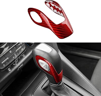 for Ford Focus 2012-2018 Shift Knob Head Cover Hard Carbon Fiber for Fiesta 2014-2019 for Fusion 2013-2016, for Escape 2013-2019, for C-Max 2013-2017 Interior Car Accessories, Red