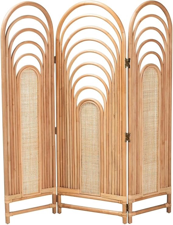 bali & pari Golda Modern Bohemian Natural Brown Rattan Room Divider