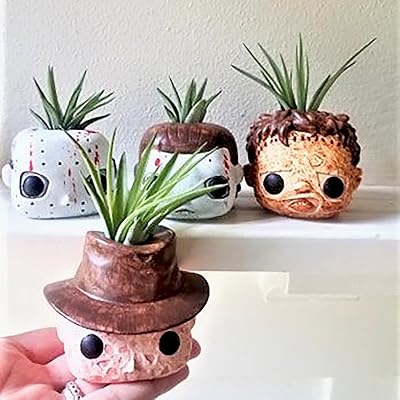 Horror Movie Planters Halloween Flower Pot 4pcs Mini Scary Head Plant Pots Resin Ghost Face Flower Succulent Planter with Drainage Hole for Indoor Outdoor Home Decor