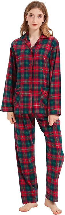 Women's 100% Cotton Flannel Pajama Set Yarn Dyed Cozy Long Sleeve Winter PJs for Women