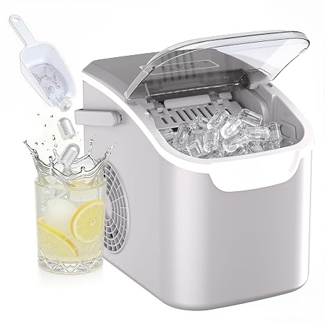 Kismile Portable Ice Maker Machine, 8 Ice Cubes in 6 Mins, 26lbs/24H, Grey