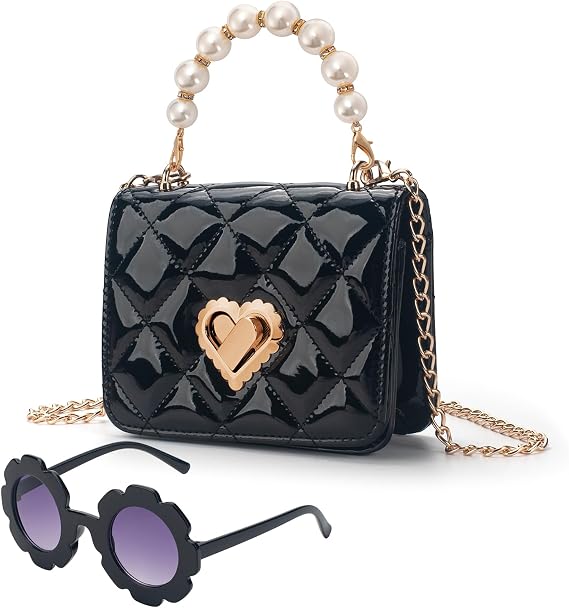 Baby Purse for Toddlers, Kids Heart Lock Purses with Glasses, Girls Purses for Kids 1-10, Toddler Bag Gift
