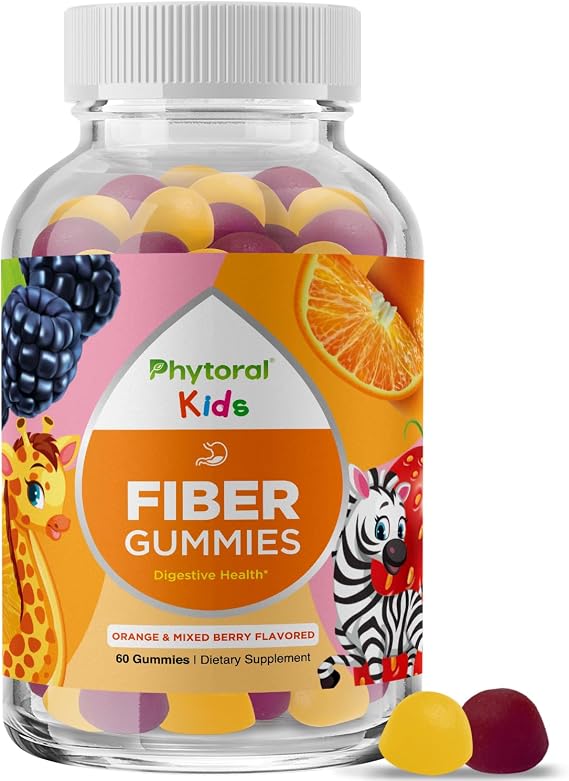 High Prebiotic Fiber Gummies for Kids - Dietary Fiber Supplements for Digestion & Constipation - Chicory Root Kids Immune Gummies - Non-GMO & Vegan Digestive Nutritional Supplements - 60 Count