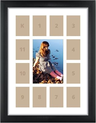 Craig Frames 1WB3BK 12 by 16-Inch Black Picture Frame, Single White Collage Mat with 13 Openings