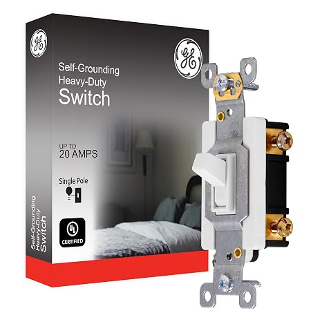 GE in-Wall Light Switch, Single Pole, White Toggle, 1 Pack