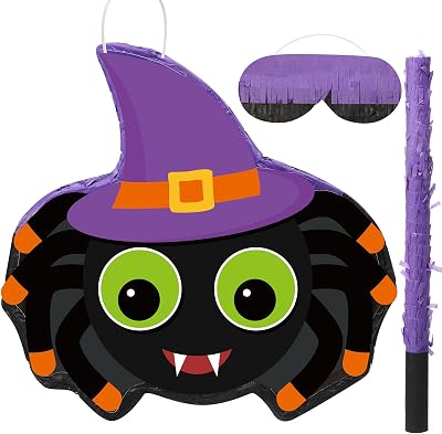 Aoriher Spider Piñata Halloween Scary Piñata Mexican Spooky Piñata with Stick Blindfold and Confetti Fillable Candy Game Supplies for Birthday Fiesta Celebration Halloween Party Decorations