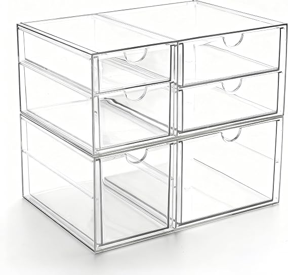 Prsildan Acrylic Makeup Organizer Clear Storage Drawer with 6 Small Drawers