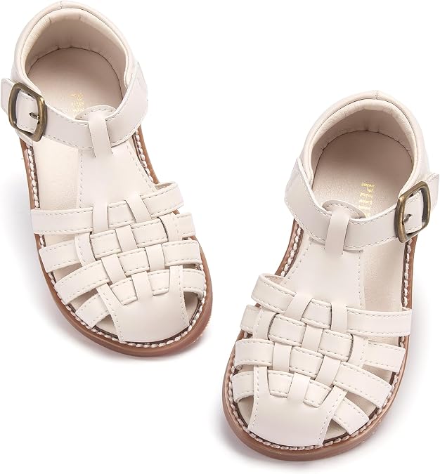 PHIRAMIN Toddler Little Girl Sandals - Flower Girl Close Toe Dress Shoes Flats Wedding Princess