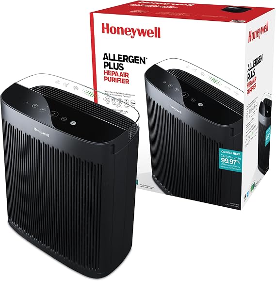 Honeywell HEPA Air Purifier for Home and Large 1700 ft2 Rooms, Black | Powerful HEPA Filtration, Air Quality Monitor, Turbo and Auto Mode, Reduces Allergens, Dust, Pollen, Pet Dander, Odors, Smoke