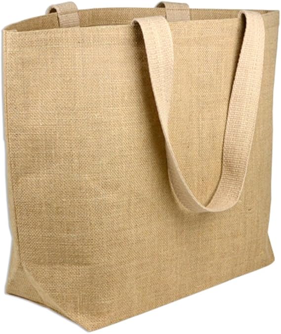 Large Reusable Jute Tote Bags Burlap Totes with Cotton Handles and Interior Lining Beach, Pool, Shopping 22" x 16" x 6" Natural