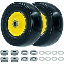 9x3.50-4 Flat-Free Lawn Mower Tire, Heavy-Duty PU Solid Tires with 3.5”-4” Centered Hub, 3/4” and 5/8” Axle Bore, 9" Solid Rubber Tire for Zero-Turn Mowers, Garden Carts, (Yellow, 2pcs)